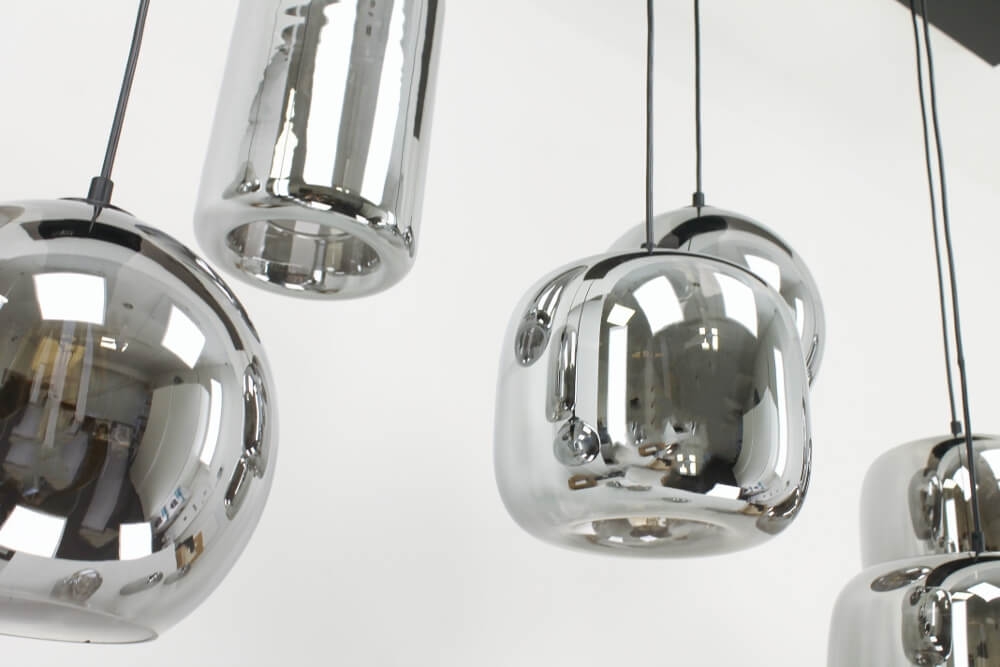 8-lichts hanglamp BY EEFFY metallic smoke zwart | Brede balk 160 cm