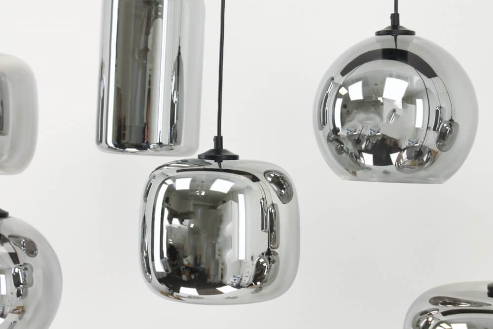 8-lichts hanglamp BY EEFFY metallic smoke zwart | Brede balk 160 cm