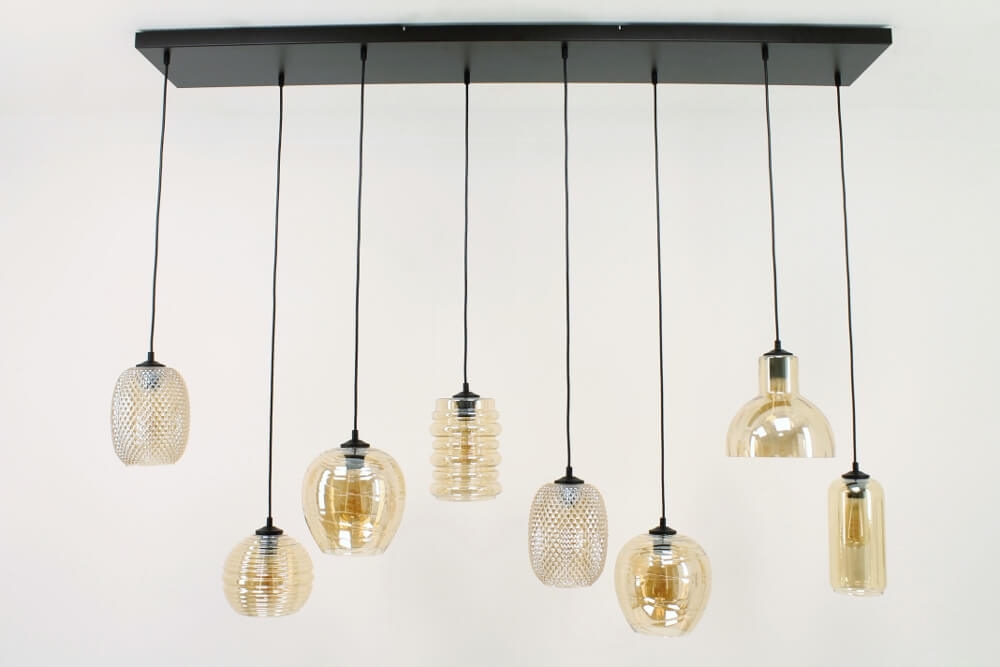 Zwarte hanglamp CLUSTER GOLD 8-lichts brede balk 160 cm