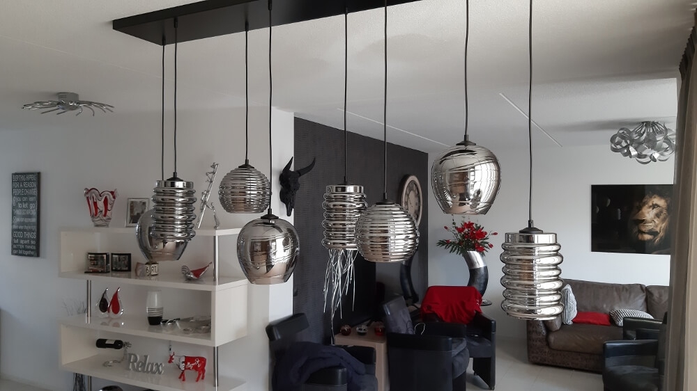 Zwarte hanglamp CLUSTER SMOKE 8-lichts brede balk 160 cm