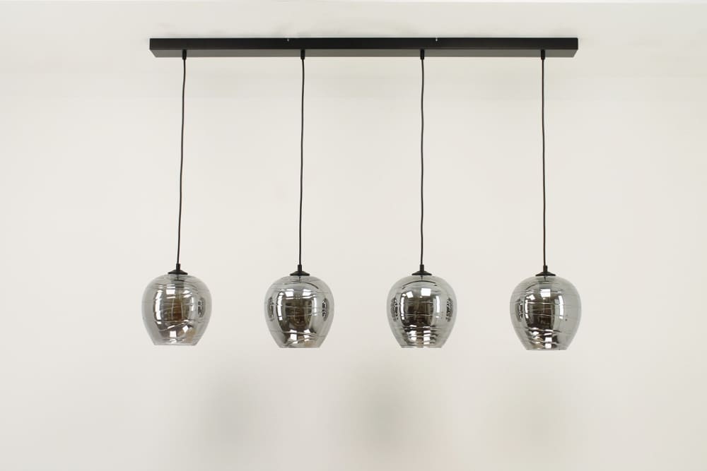 Zwarte hanglamp CLUSTER SMOKE 4-lichts balk 130 cm | Appel