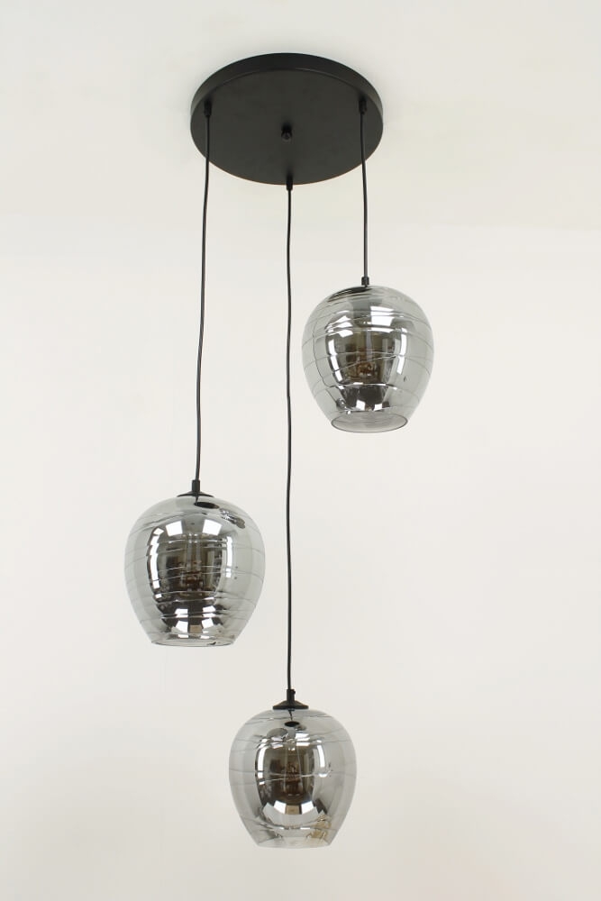 Hanglamp CLUSTER SMOKE APPEL 3-lichts rond 35 cm | Snoerlengte 200 cm
