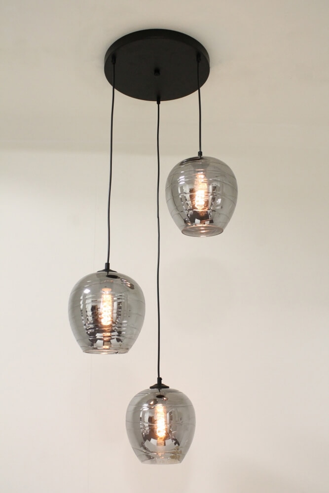 Hanglamp CLUSTER SMOKE APPEL 3-lichts rond 35 cm | Snoerlengte 200 cm