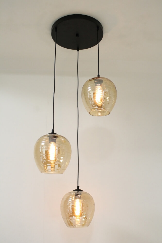 Hanglamp CLUSTER GOLD APPEL 3-lichts rond 35 cm | Snoerlengte 150 cm