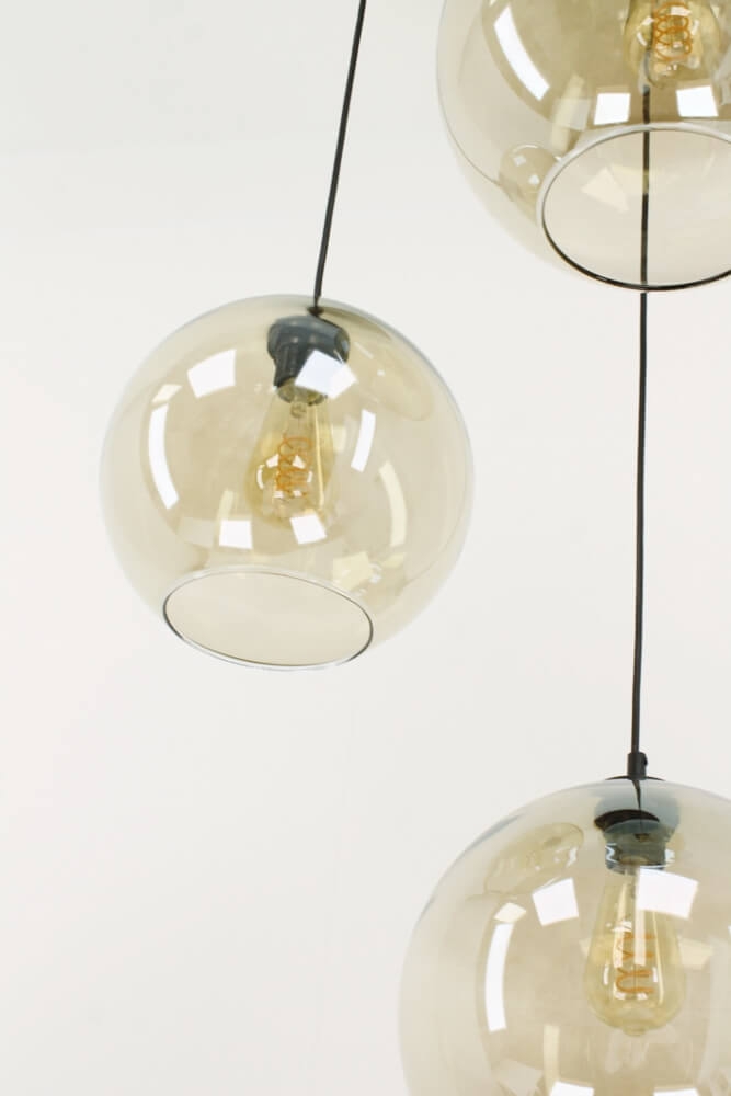 Glazen 3-lichts zwarte hanglamp BALLS smoke fumé | Ronde plaat 35 cm