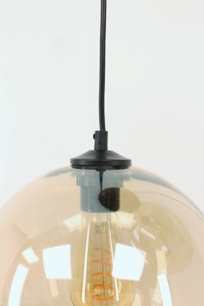 Glazen 3-lichts zwarte hanglamp BALLS smoke fumé | Ronde plaat 35 cm