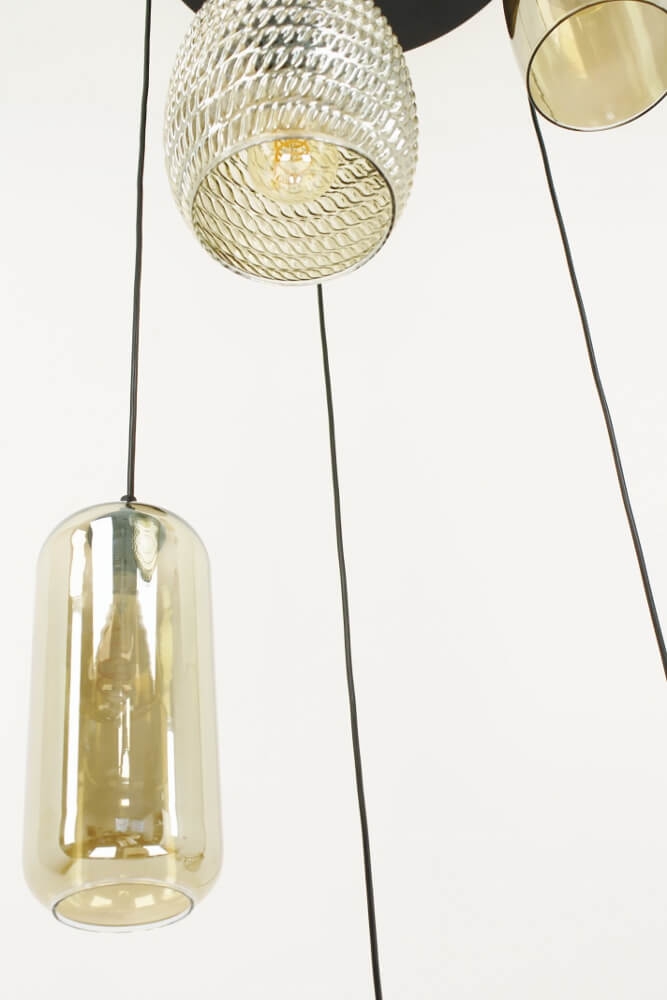 Hanglamp TINO 1 smoke fumé glas 5-lichts | Ronde plaat 45 cm