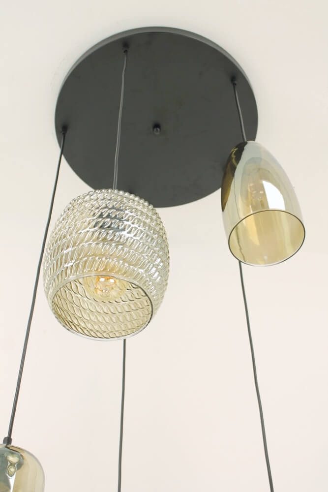 Hanglamp TINO 1 smoke fumé glas 5-lichts | Ronde plaat 45 cm