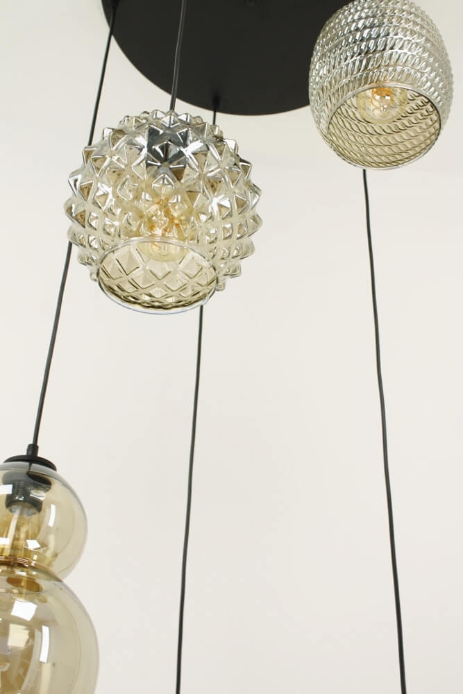 Hanglamp TINO 2 smoke fumé glas 5-lichts | Ronde plaat 45 cm