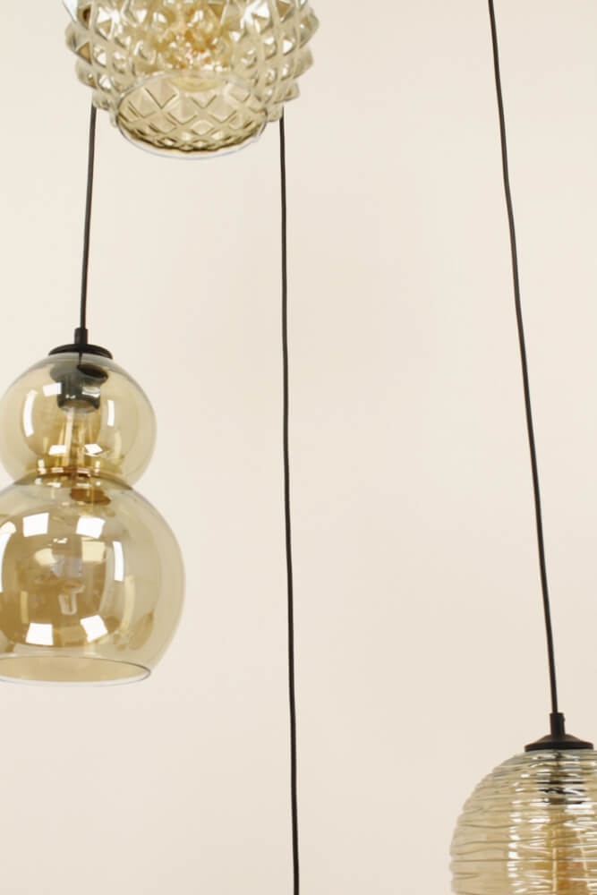 Hanglamp TINO 2 smoke fumé glas 5-lichts | Ronde plaat 45 cm
