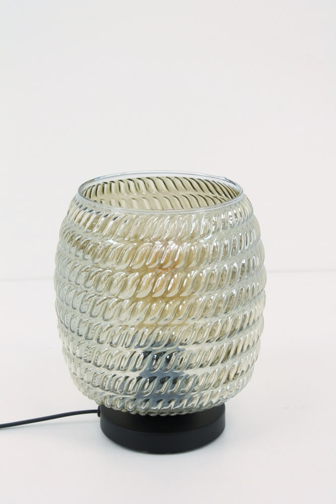 Zwarte tafellamp TINO smoke fumé glas | Relief tonnetje Ø 20 cm