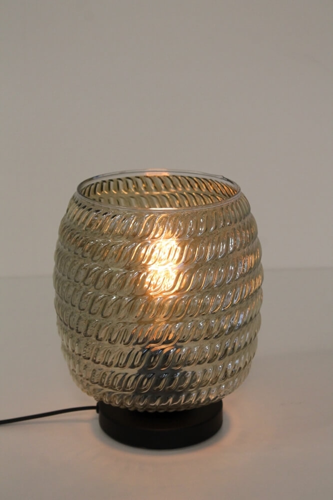 Zwarte tafellamp TINO smoke fumé glas | Relief tonnetje Ø 20 cm