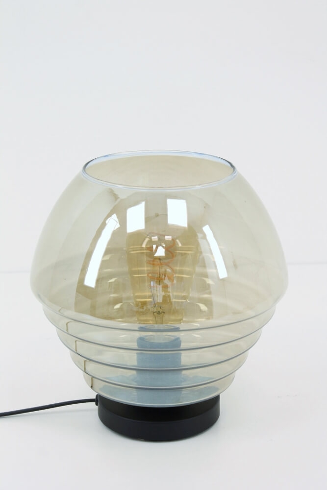 Zwarte tafellamp TINO smoke fumé glas | Zak ribbel Ø 22 cm
