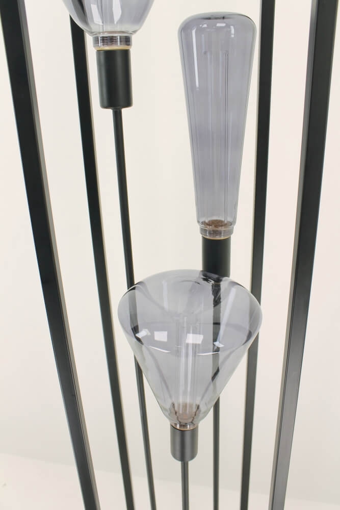 Metalen vloerlamp KOLOS met 3 GIANT SMOKE LED-lampen | Zwart