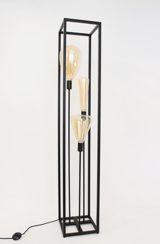 Strak metalen frame vloerlamp KOLOS 3-lichts | Zwart