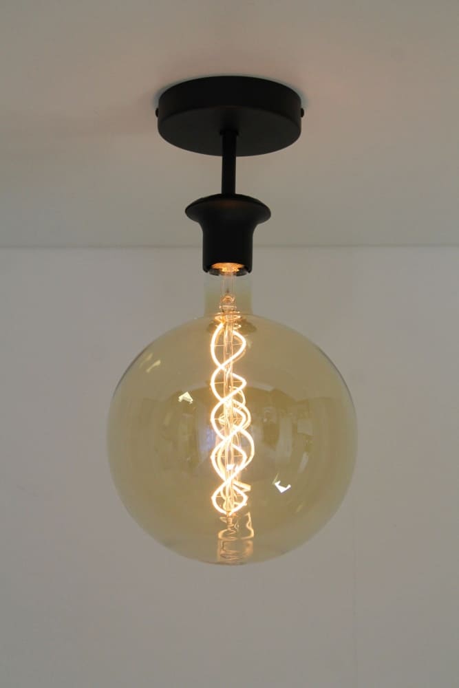 Losse 1-lichts zwarte plafondlamp met stang | zonder glas of kap