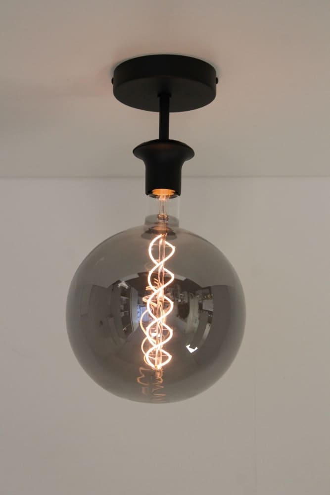 Losse 1-lichts zwarte plafondlamp met stang | zonder glas of kap