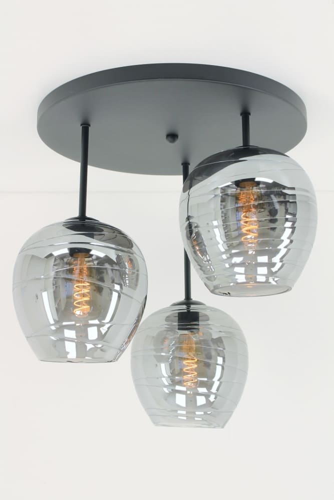 Losse 3-lichts zwarte plafondlamp met stang | zonder glas of kap