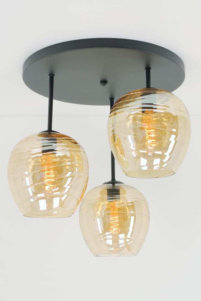 Losse 3-lichts zwarte plafondlamp met stang | zonder glas of kap