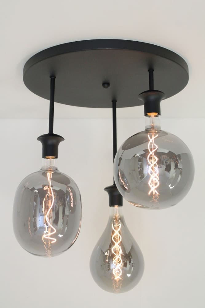 Losse 3-lichts zwarte plafondlamp met stang | zonder glas of kap