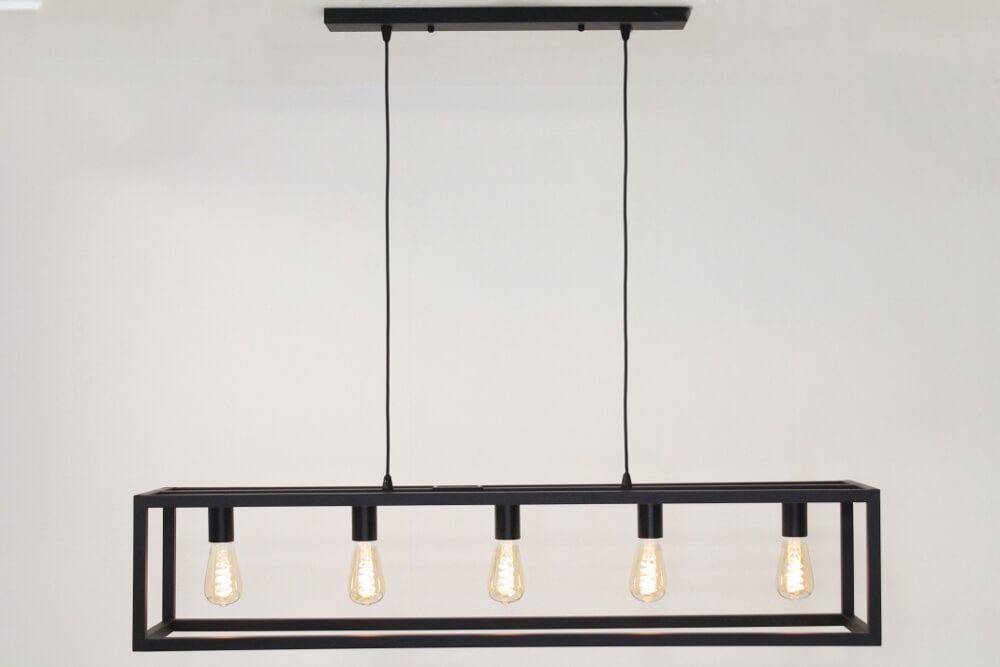 Strak metalen frame hanglamp KOLOS 5-lichts | Zwart