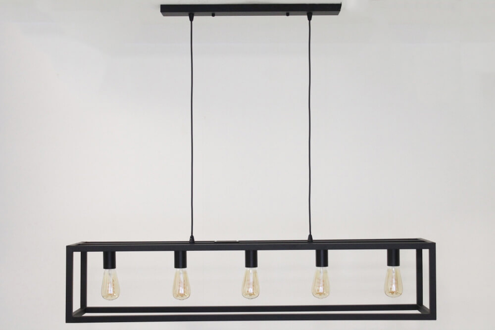 Strak metalen frame hanglamp KOLOS 5-lichts | Zwart