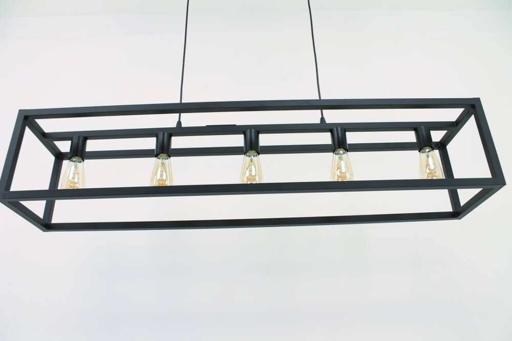 Strak metalen frame hanglamp KOLOS 5-lichts | Zwart