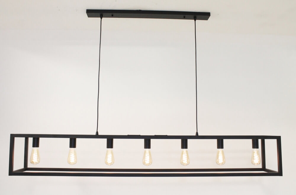 Strak metalen frame hanglamp KOLOS 7-lichts | Zwart
