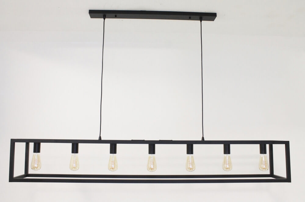 Strak metalen frame hanglamp KOLOS 7-lichts | Zwart
