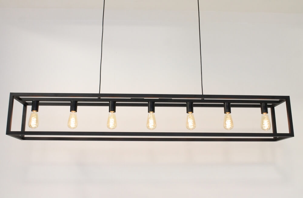 Strak metalen frame hanglamp KOLOS 7-lichts | Zwart