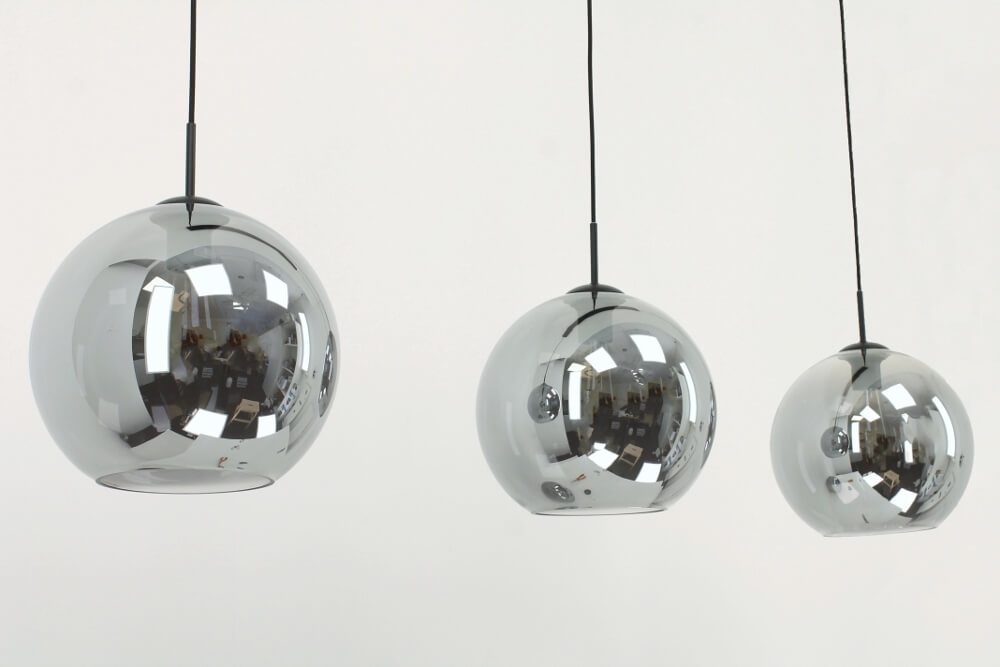 3-lichts hanglamp SACORRO metallic smoke zwart op balk | 3x Ø 30 cm