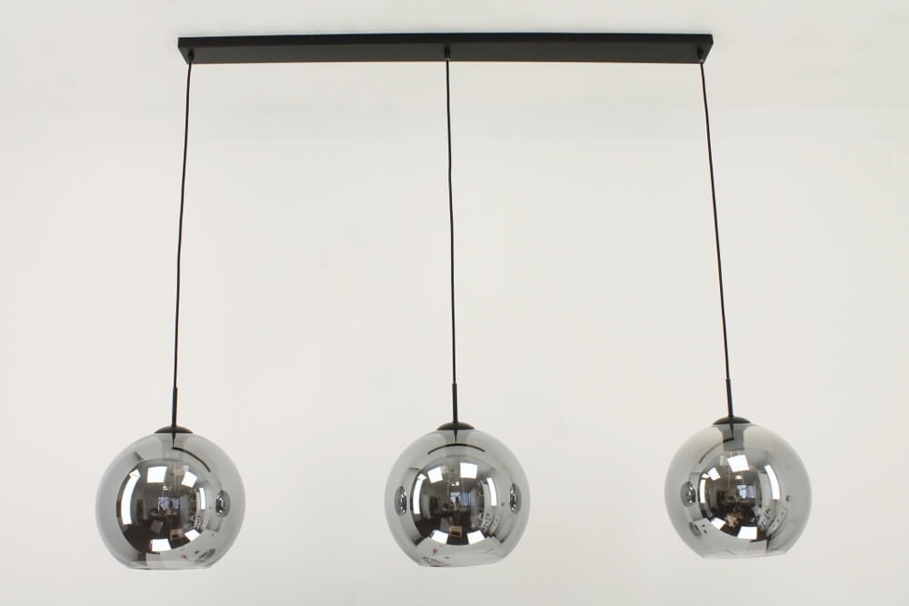 3-lichts hanglamp SACORRO metallic smoke zwart op balk | 3x Ø 30 cm