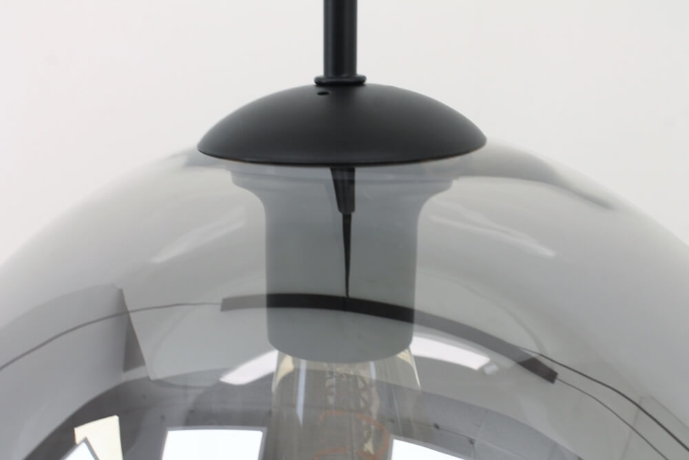 3-lichts hanglamp SACORRO metallic smoke zwart op balk | 3x Ø 30 cm