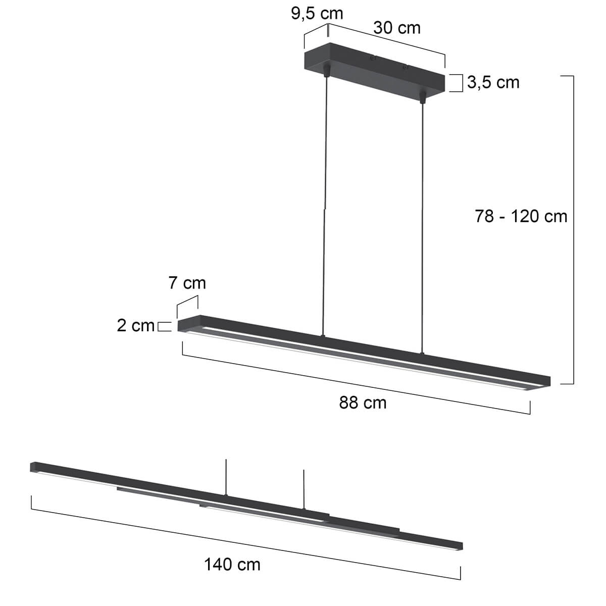 Moderne design hanglamp uitschuifbaar MITO LED | Zwart 88-140 cm