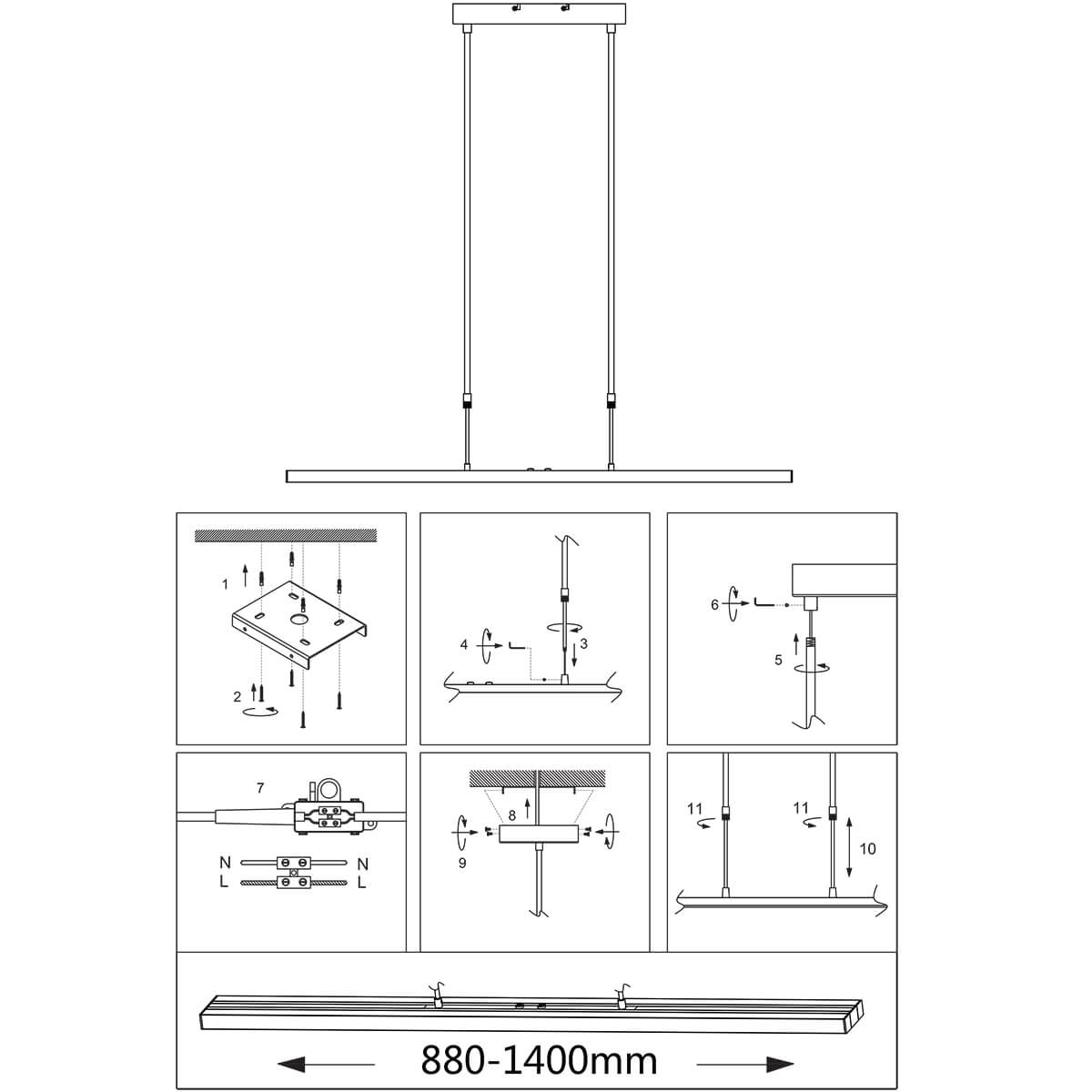 Moderne design hanglamp uitschuifbaar MITO LED | Zwart 88-140 cm