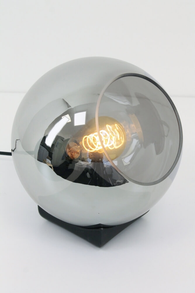 Tafellamp SACORRO metallic smoke zwart Ø 25 cm | Vierkante voetplaat