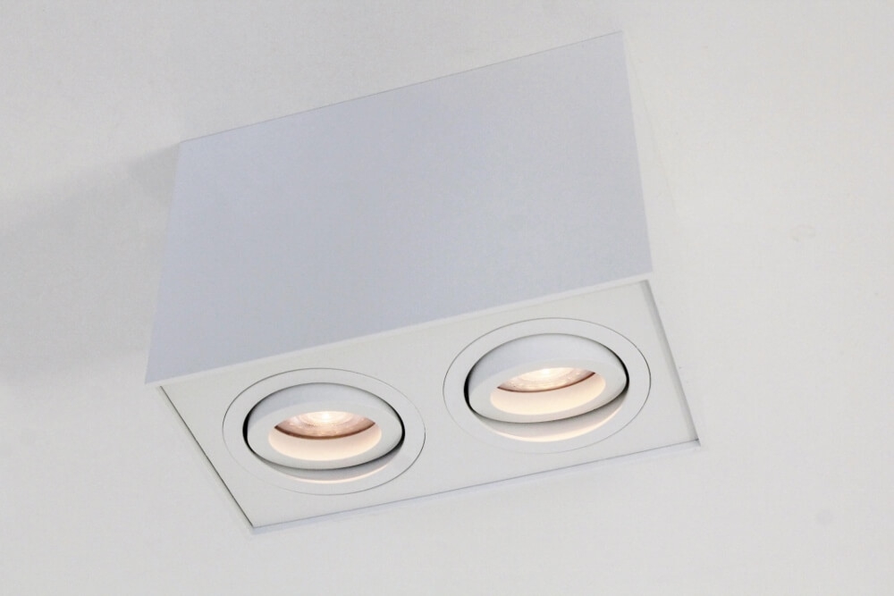 Kantelbare plafondlamp / Opbouwspot BOX SQUARE | Wit 2-lichts