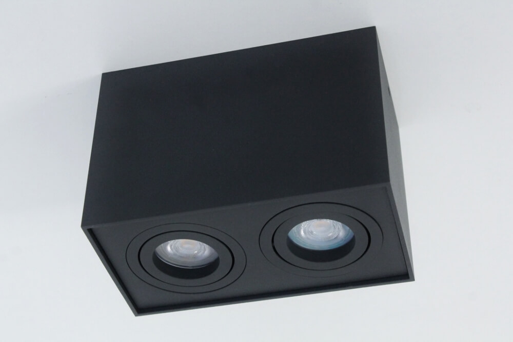 Kantelbare plafondlamp / Opbouwspot BOX SQUARE | Zwart 2-lichts
