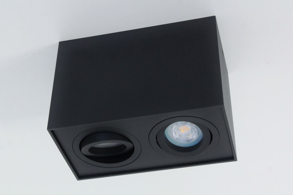 Kantelbare plafondlamp / Opbouwspot BOX SQUARE | Zwart 2-lichts