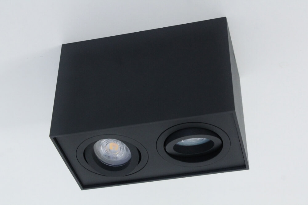 Kantelbare plafondlamp / Opbouwspot BOX SQUARE | Zwart 2-lichts