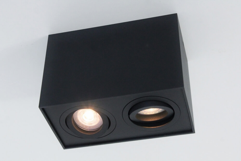 Kantelbare plafondlamp / Opbouwspot BOX SQUARE | Zwart 2-lichts