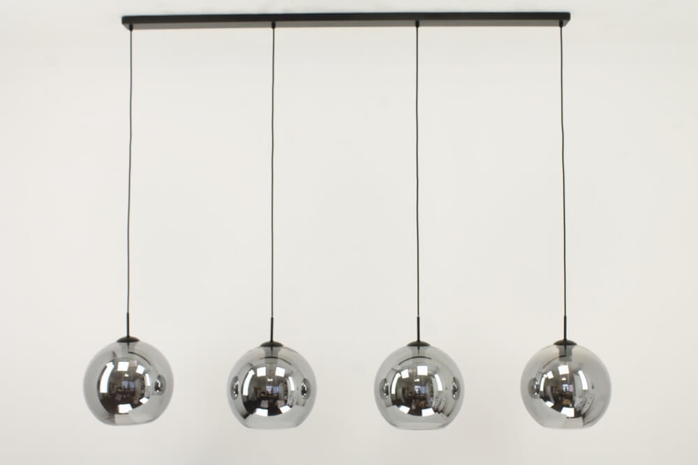 4-lichts hanglamp SACORRO metallic smoke zwart op balk | 4x Ø 30 cm