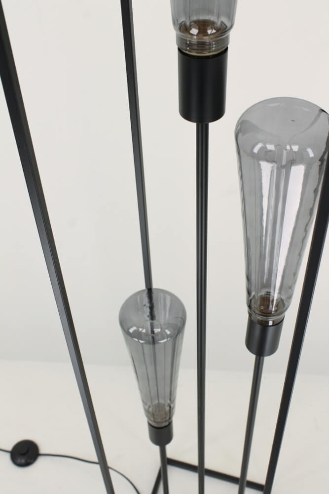 Metalen vloerlamp FEKIR met 3 GIANT SMOKE LED-lampen | Zwart