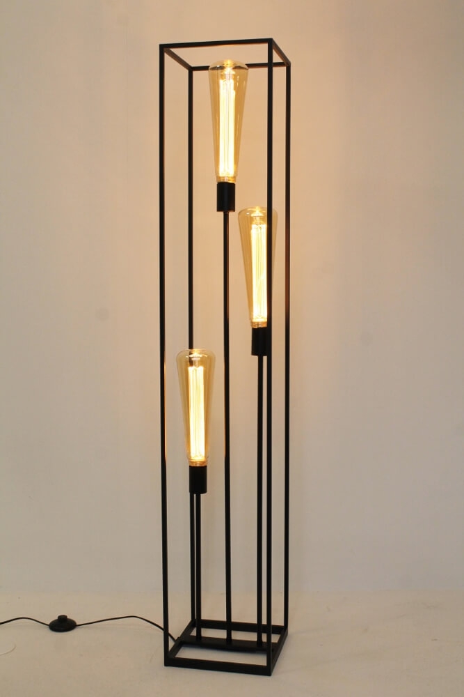 Metalen vloerlamp FEKIR met 3 GIANT GOLD LED-lampen | Zwart