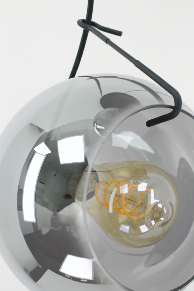 3-lichts hanglamp SACORRO metallic smoke zwart rond | 3 maten glas