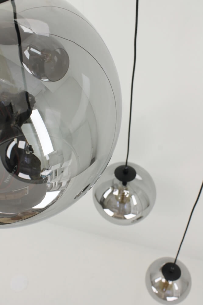 5-lichts hanglamp SACORRO metallic smoke zwart rond | glas met haak