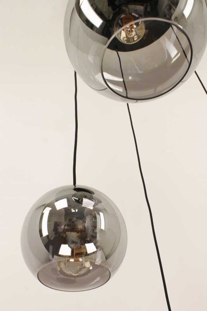 5-lichts hanglamp SACORRO metallic smoke zwart rond | glas met haak