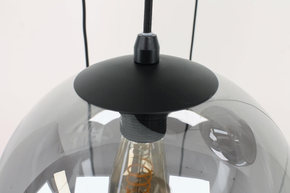 5-lichts hanglamp SACORRO metallic smoke zwart rond | glas met haak