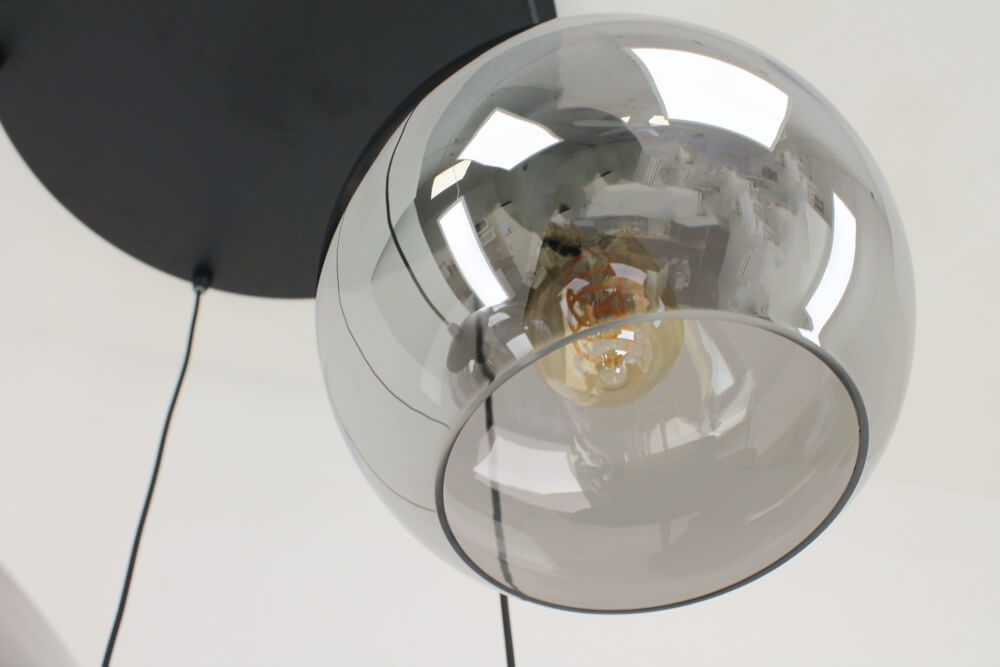 5-lichts hanglamp SACORRO metallic smoke zwart rond | glas met haak
