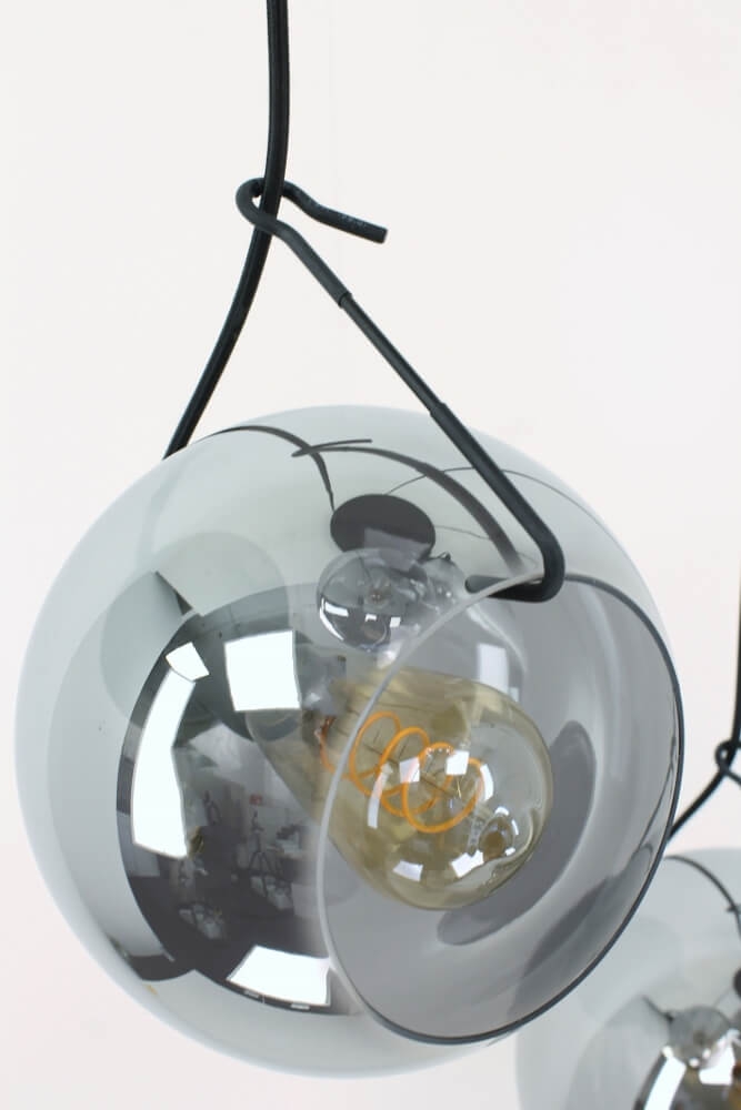 5-lichts hanglamp SACORRO metallic smoke zwart rond | glas met haak